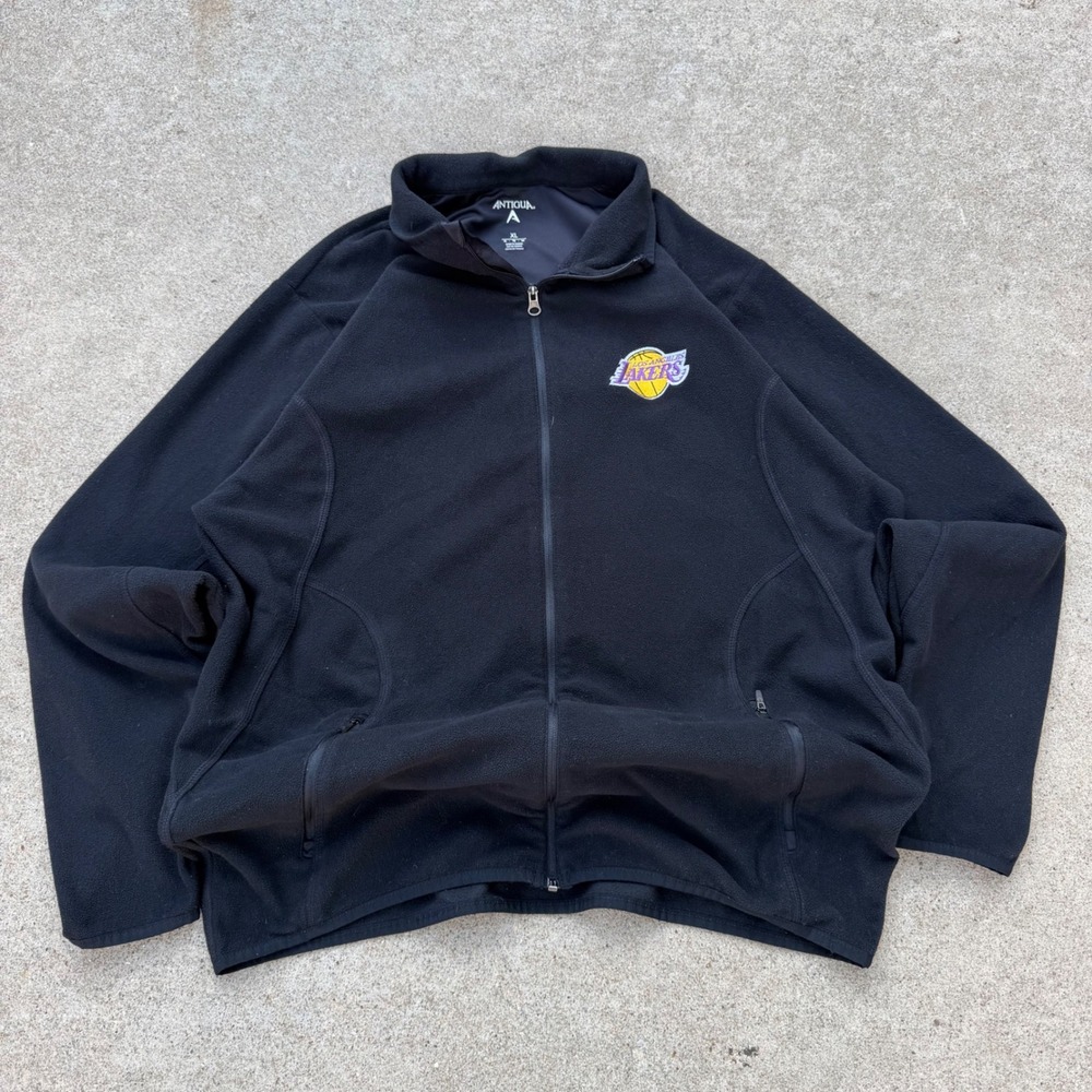Antigua Mens NBA Los Angeles Lakers Full Zip Fleece Jacket Black XL Mock Neck
